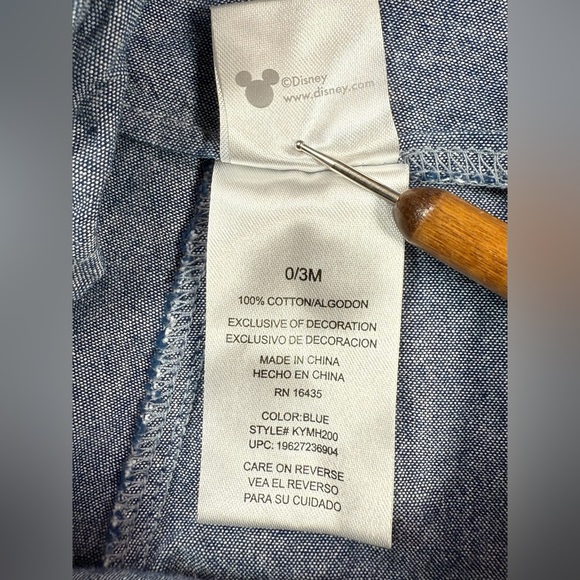 DISNEY‎ Baby Mickey Overalls 0/3M Chambray Cartoon Patch Playful Cute - Picture 8 of 10